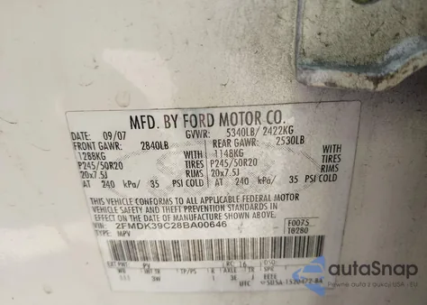 2008 Ford Edge Limited из США, поврежденный, VIN 2FMDK39C28BA00646